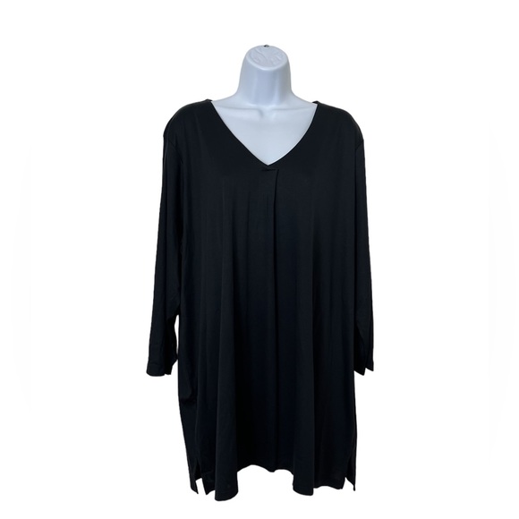 Lands' End V Neck Tunic 3/4 Sleeve Black 532089 Cotton/Modal NWT - Picture 3 of 8